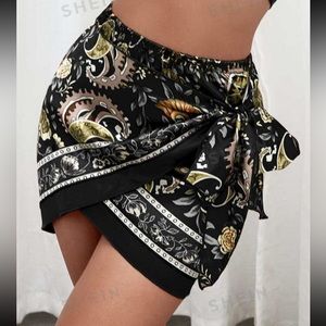 NWOT Shein SXY Floral Print Paisley Knot Side Wrap Skirt